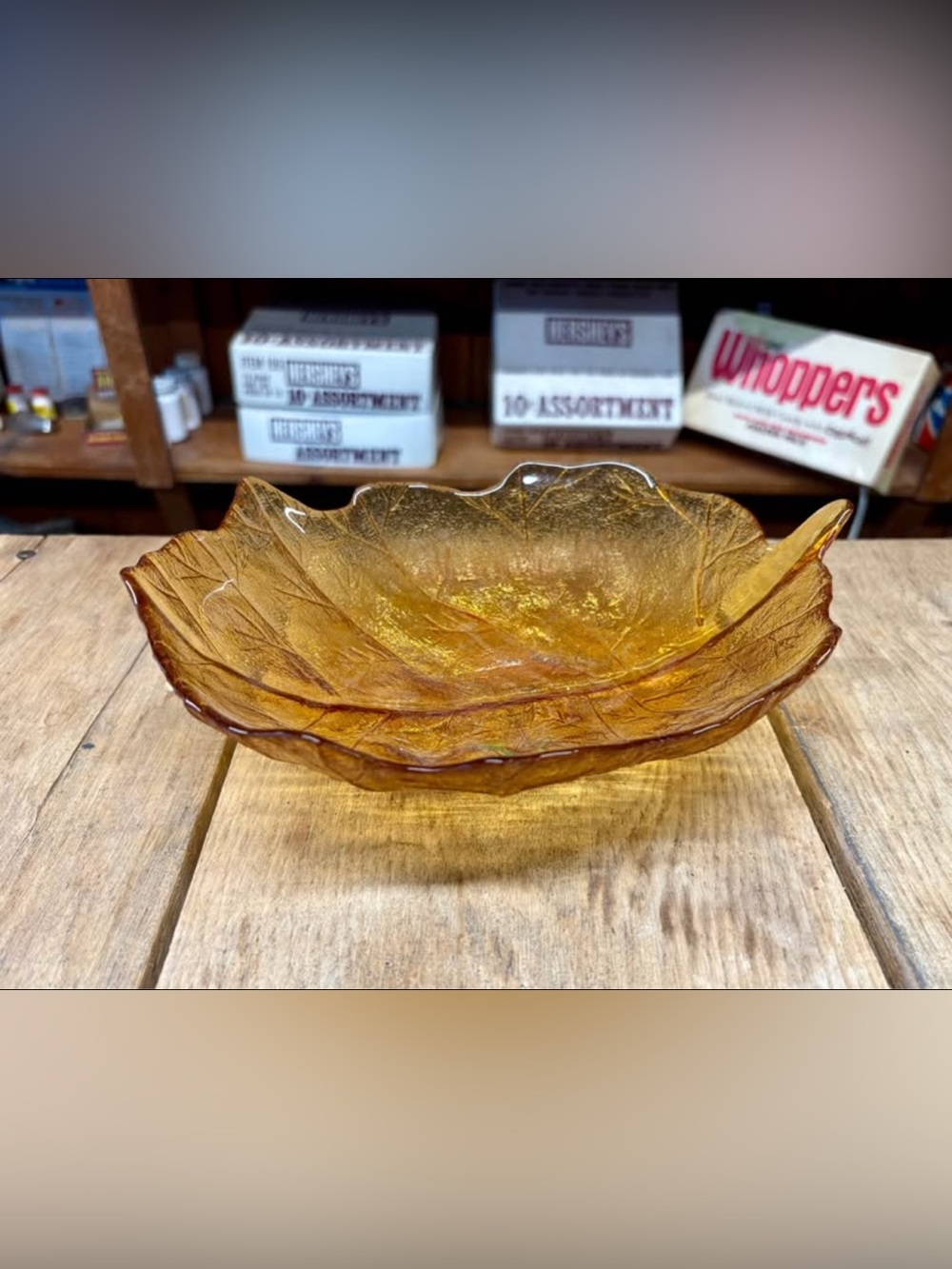 Vintage Amber Leaf Glass Decorative Bowl - Home Art